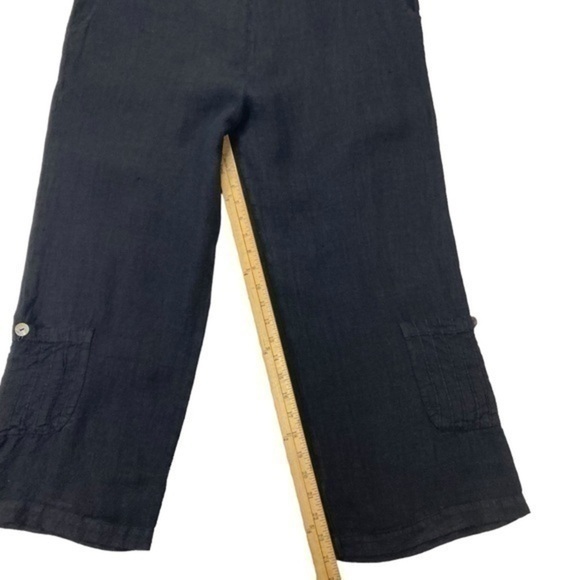 Dear Friends Linen Pants Womens Size M Black Cropped Cargo Pearl Buttons Trouser - Picture 12 of 15